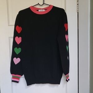 Black Heart Pattern Sweater with Colorful Accents
